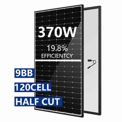 Black frame 120 half cell 370w solar panel with 9BB
